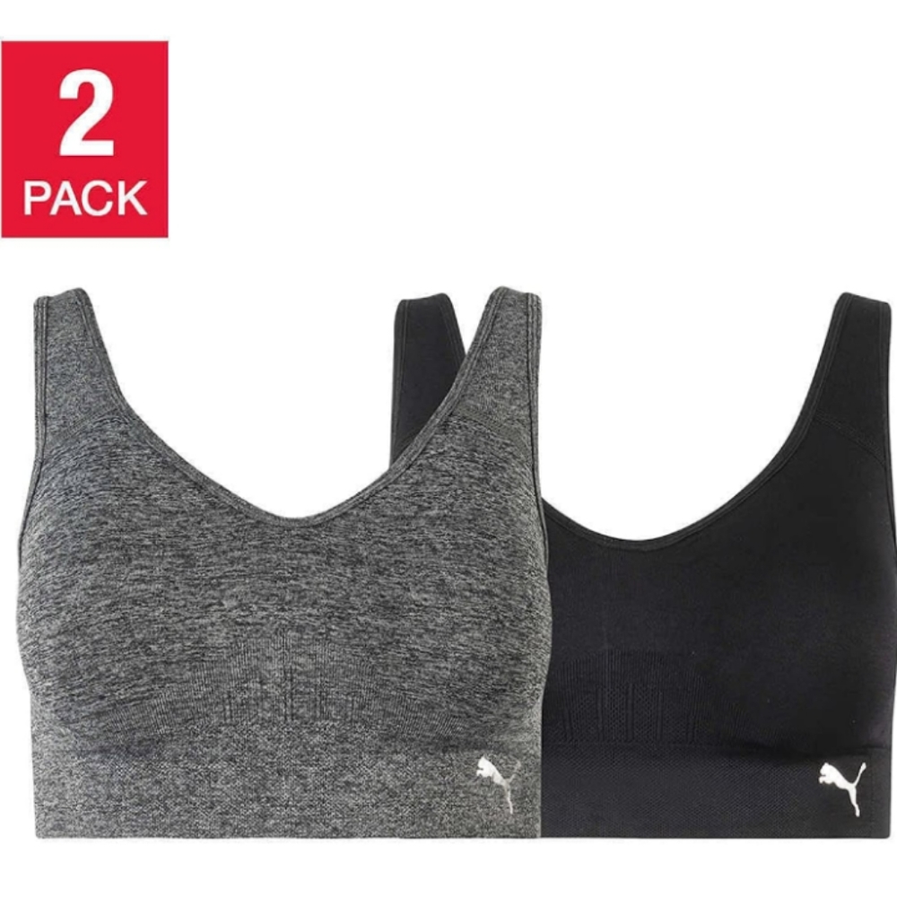 🆕 Puma | 2 Pack Convertible Seamless Sports Bras Grey & Black Size Medium